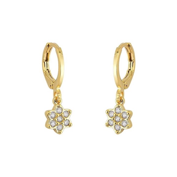 Studded Flower Pendant Hoop Earring - Picture 1 of 2